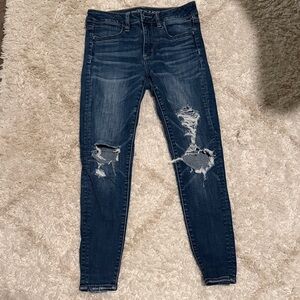 AEO Dark Blue Distressed Skinny Jeans
